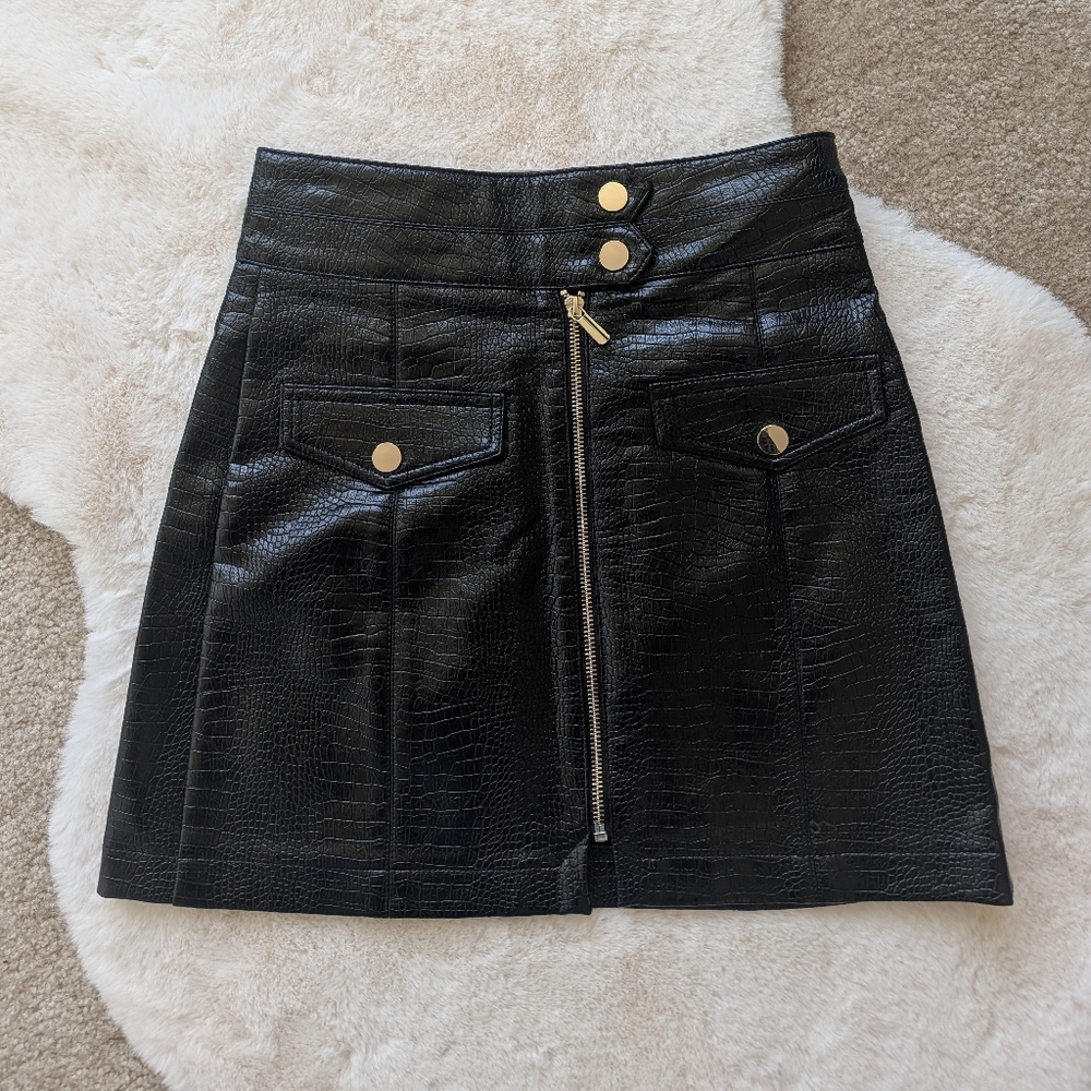 Topshop Black Textured Mini Skirt